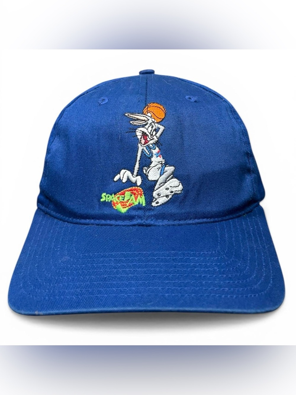 Vintage 1996 Space Jam Bugs Bunny Movie Promo Snap Back Hat Blue Jordan Rare
